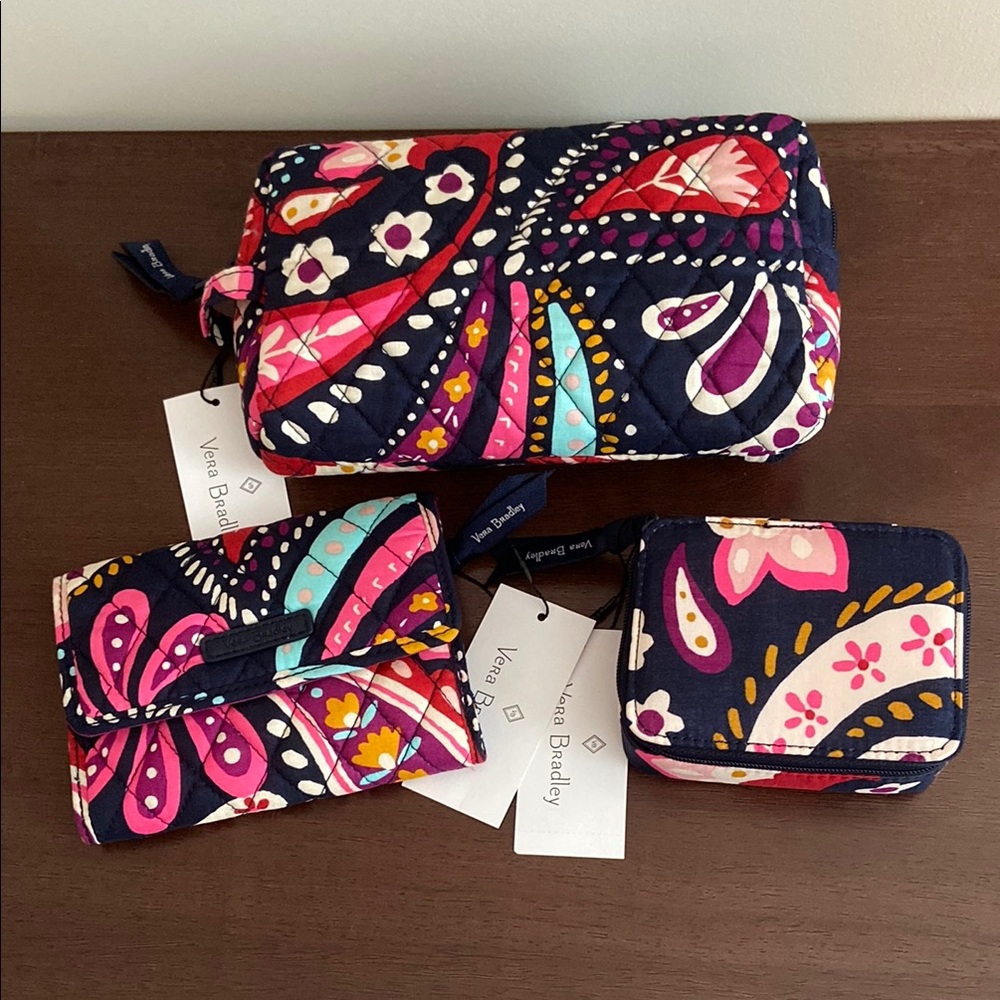 Vera Bradley Travel Set in Retired Painted Paisley Pattern